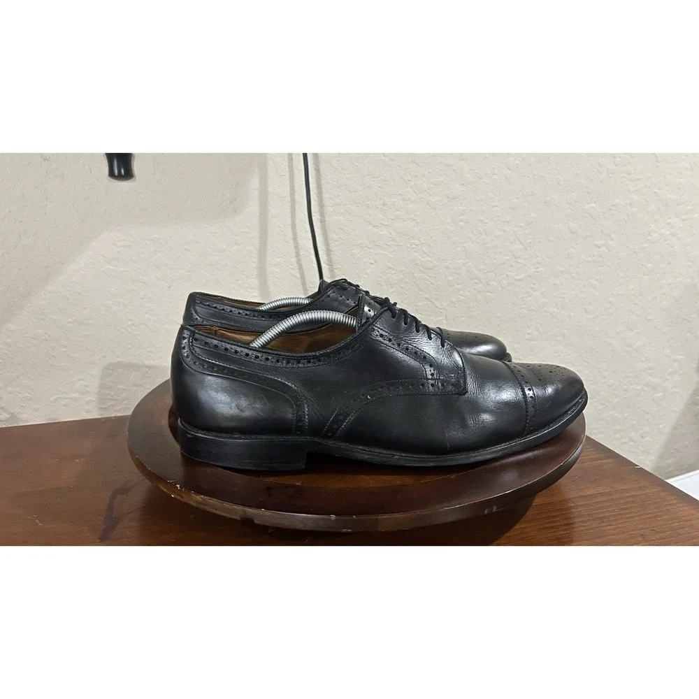 10.5 ALLEN EDMONDS SANFORD Men's Cap Toe Shoes Derby Black‎ Leather Dress Prom